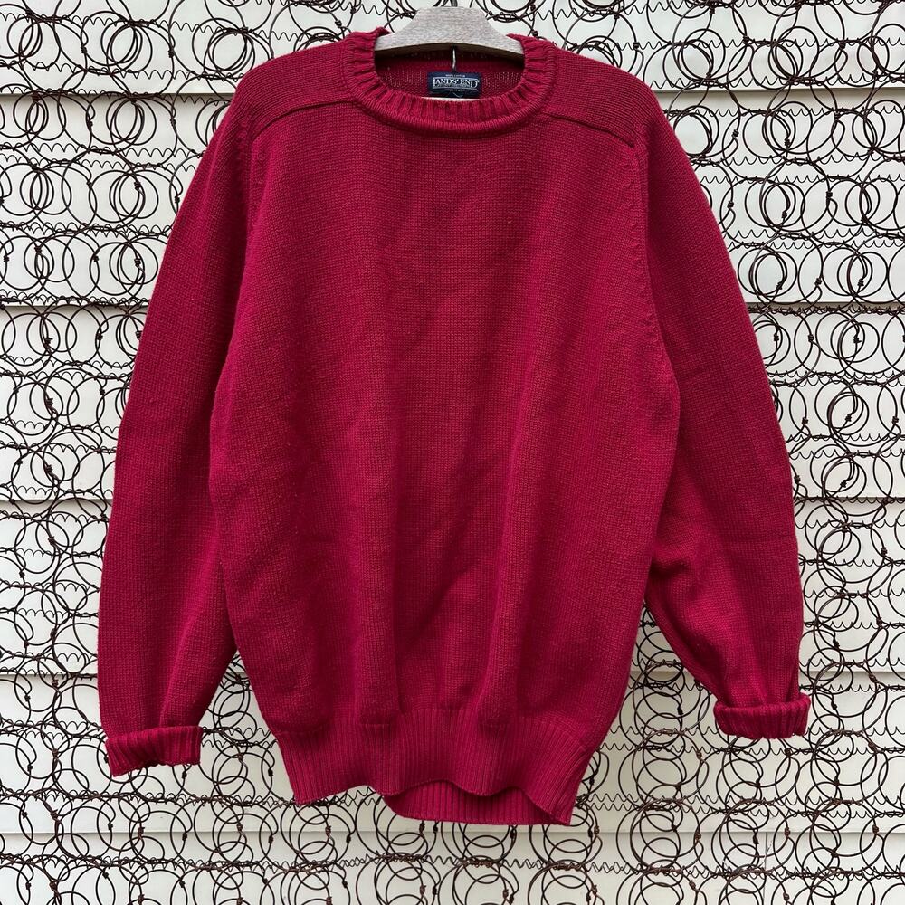 Vintage 90s Lands' End Maroon Red Knit Crewneck Sweater Mens XL TALL